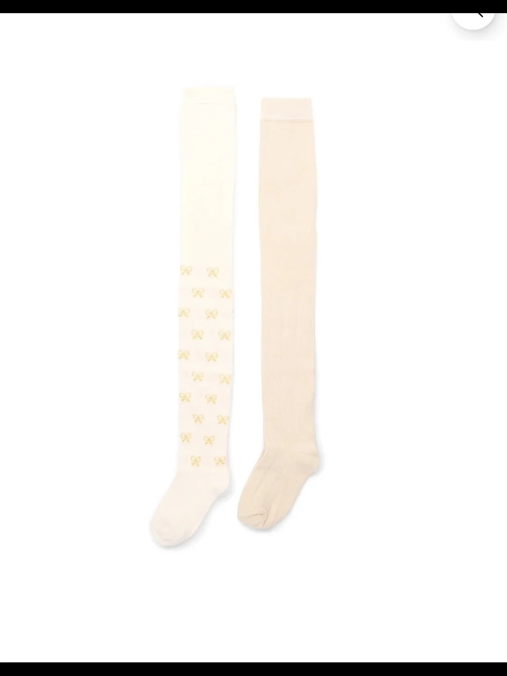🌻 NWT Girls 2-Pack Tights | Size 3T-5T Cream With Gold Bows & Solid Cream